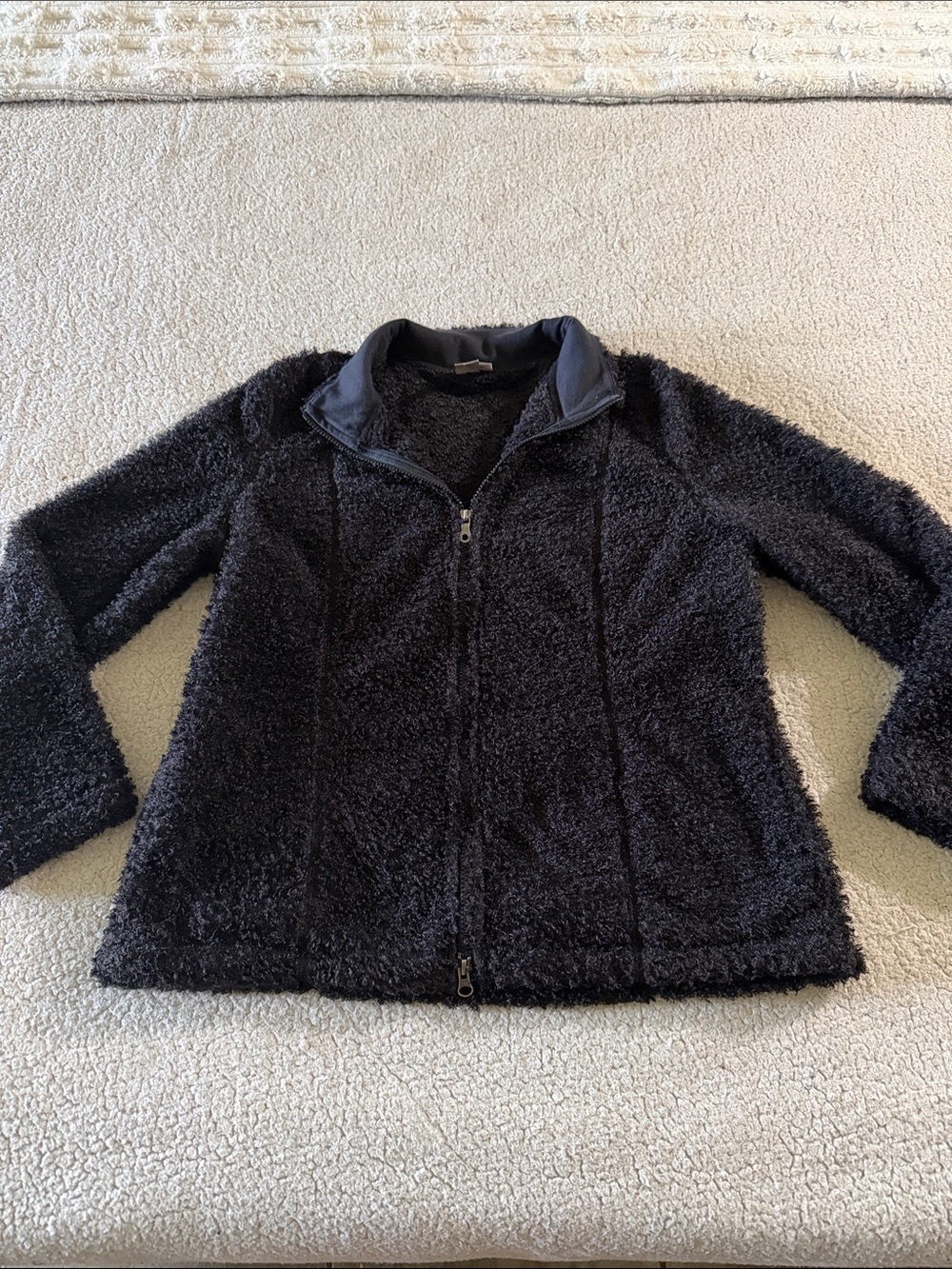 J. Jill Black Sherpa Zip-Front Jacket Size Large